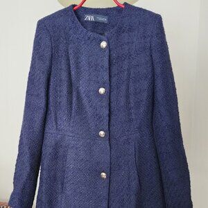 NWT Zara Navy Tweed Blazer size M